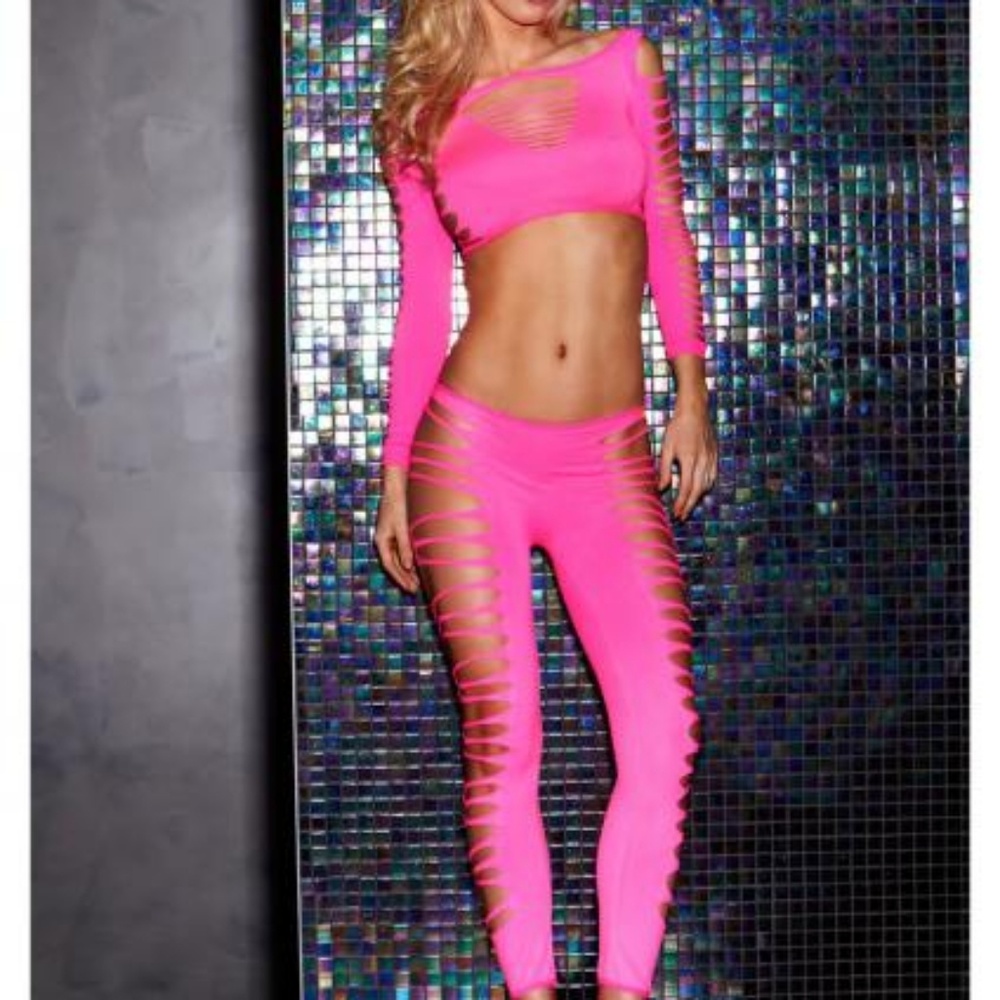 Fire Flame Crop Top And Pant Pink O/S